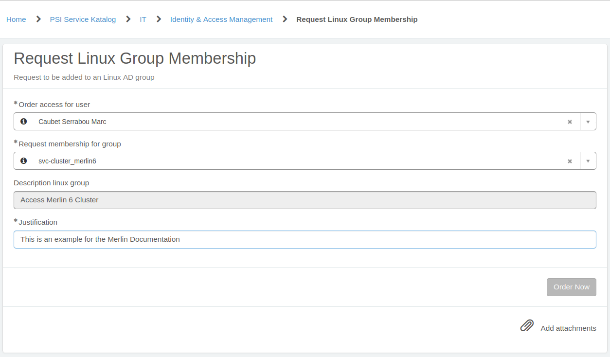 Example: Requesting access to Merlin6