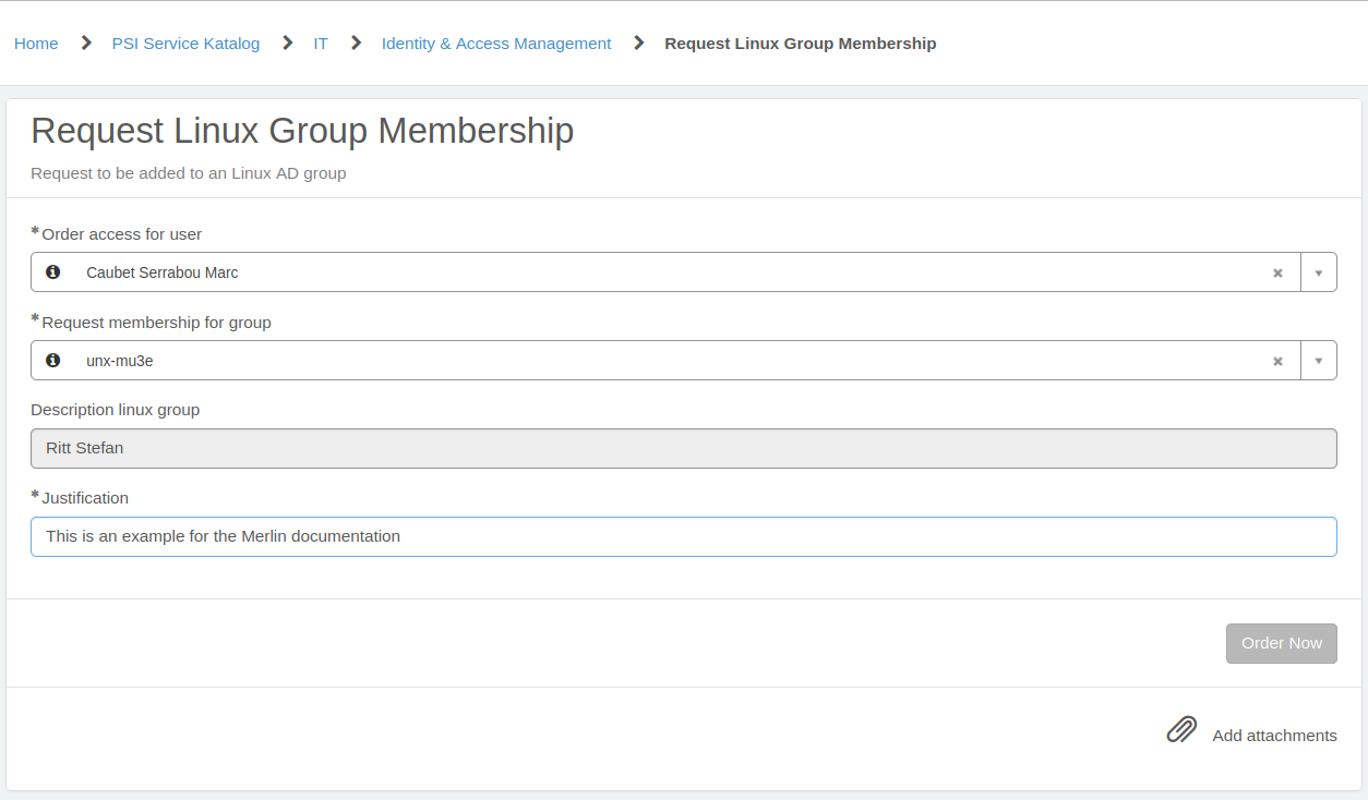 Example: Requesting Unix Group membership