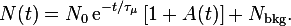 N(t)=N_0\,\mathrm{e}^{-t/\tau_{\mu}} \left[1+A(t)\right]+N_{\rm bkg}.