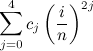 \sum_{j=0}^4 c_j \left(\frac{i}{n}\right)^{2j}