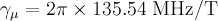 gamma_mu \gamma_{\mu} = 2\pi\times 135.54~\mathrm{MHz/T}