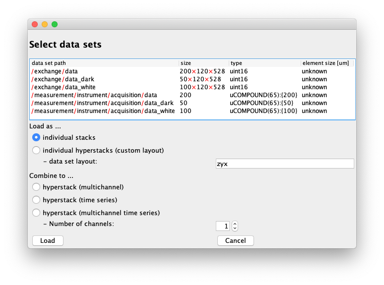 Import dialog of packaged HDF5_Vibez plugin