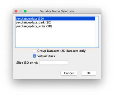 Import dialog to select datasets to be opened