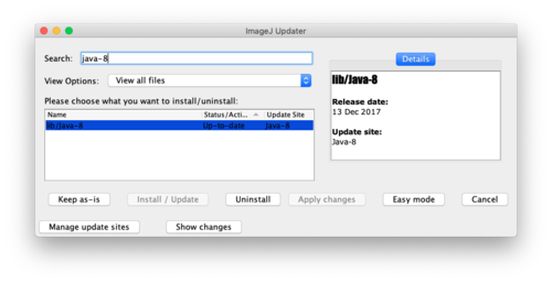 ImageJ Updater Search Java 8
