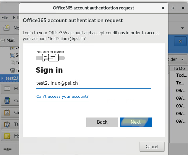 Office365 account authentication request