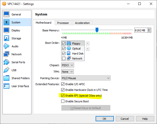 system settings